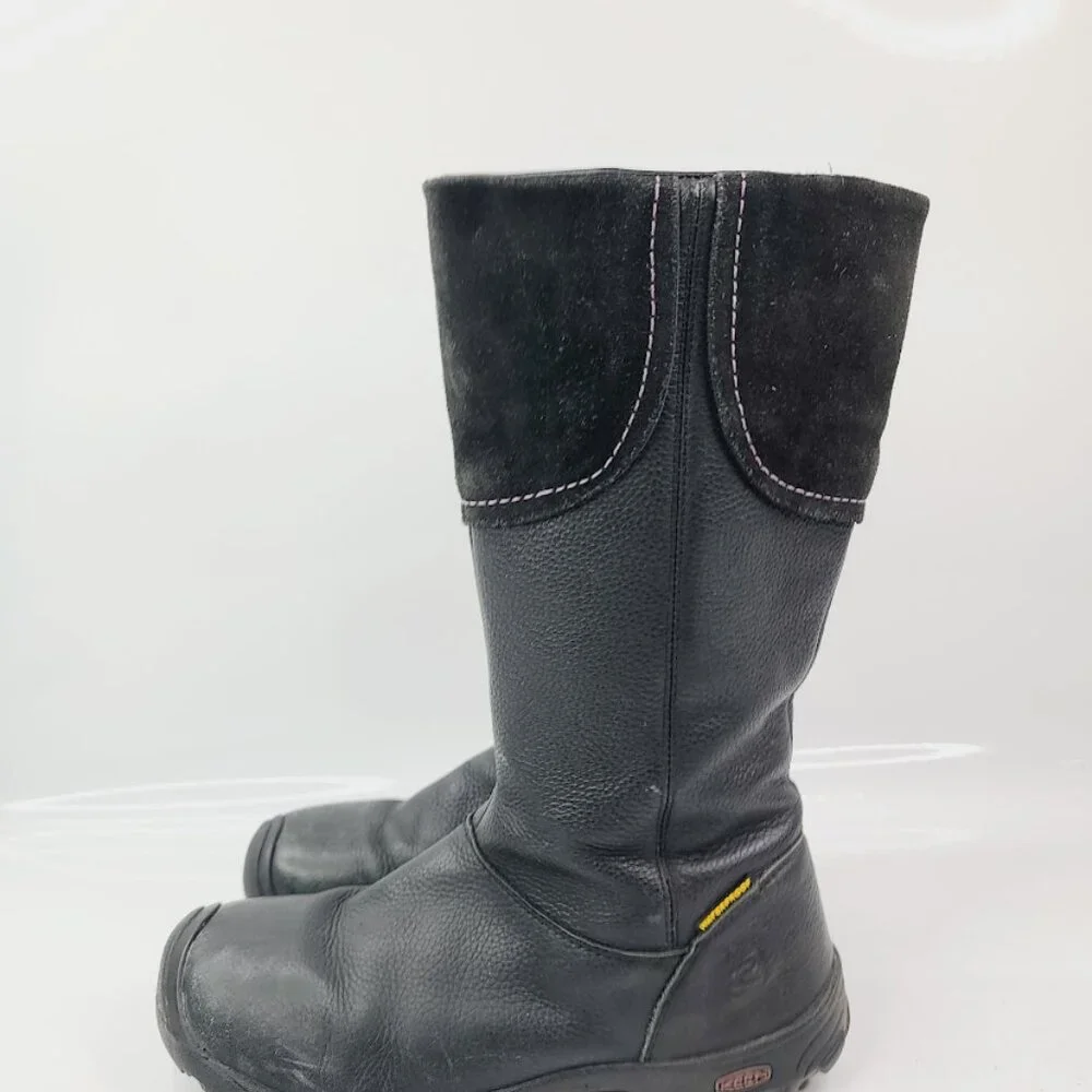Keen Girl's Black Laken 1007817 Leather‎ Mid-Calf Winter Boots Size 4